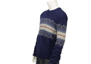 Jacquard Mens Knit Sweater Woolen Navy O Neck Rib Sleeve Pullover Sweater