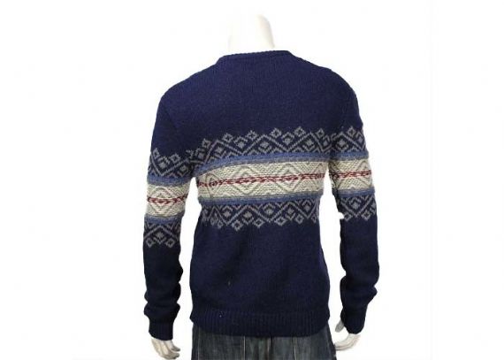 Jacquard Suéter de punto para hombre Suéter de lana azul marino con cuello en O y manga acanalada