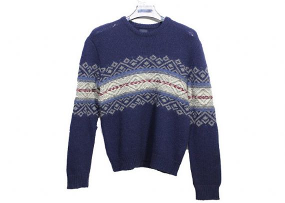 Jacquard Suéter de punto para hombre Suéter de lana azul marino con cuello en O y manga acanalada