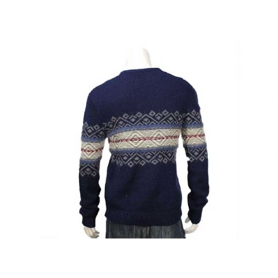 Jacquard Suéter de punto para hombre Suéter de lana azul marino con cuello en O y manga acanalada