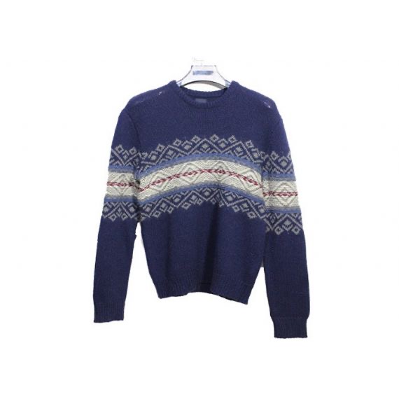 Jacquard Suéter de punto para hombre Suéter de lana azul marino con cuello en O y manga acanalada