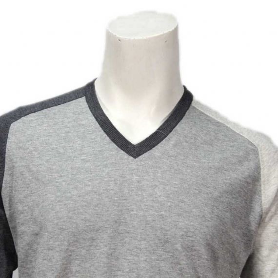 Jersey de empalme de punto fino y ligero con cuello en V para hombre para primavera y otoño