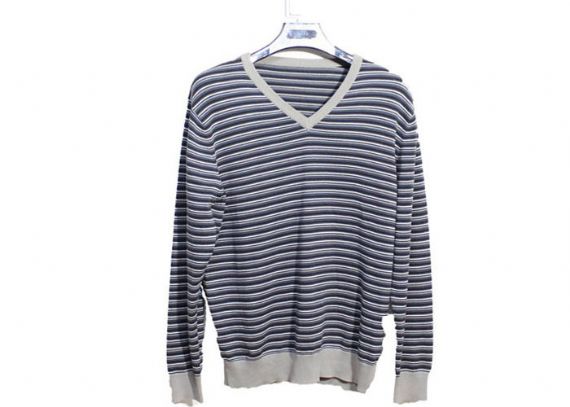 Jersey o suéter de acrílico de algodón de punto fino para hombre con cuello en V y patrón de rayas con mangas de