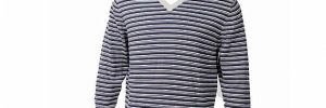 Mens Fine Knit Cotton Acrylic Jumper Or Sweater V Neck Rib Sleeve Stripe Pattern
