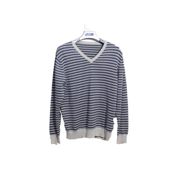 Jersey o suéter de acrílico de algodón de punto fino para hombre con cuello en V y patrón de rayas con mangas de