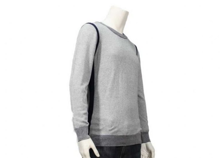 Regular Sleeve Breathable Warm Mens Knit Sweater Grey Cotton Sweater Round Neck