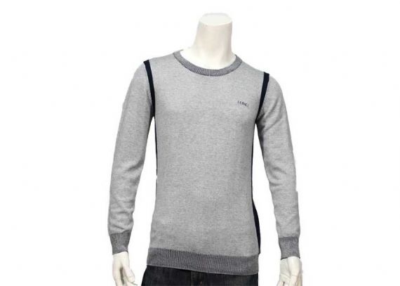 Suéter de punto cálido transpirable de manga regular para hombre Suéter de algodón gris Cuello redondo