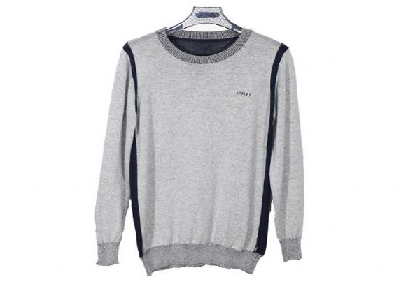 Suéter de punto cálido transpirable de manga regular para hombre Suéter de algodón gris Cuello redondo