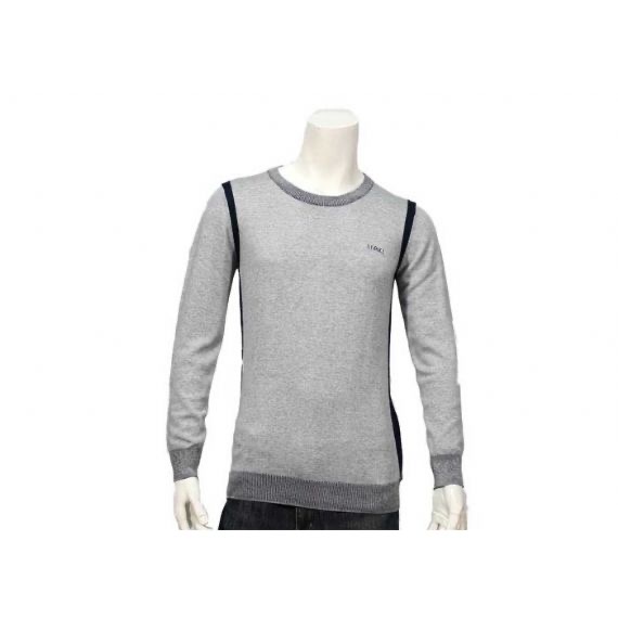Suéter de punto cálido transpirable de manga regular para hombre Suéter de algodón gris Cuello redondo