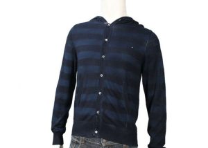 Custom Cotton And Acrylic Full Zip Mens Cable Sweater Hoodie Stripe Pattern