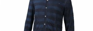 Custom Cotton And Acrylic Full Zip Mens Cable Sweater Hoodie Stripe Pattern