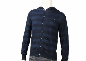 Custom Cotton And Acrylic Full Zip Mens Cable Sweater Hoodie Stripe Pattern