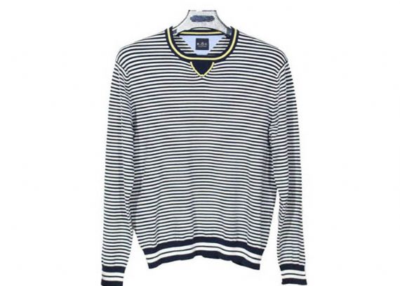 Jersey de rayas Suéter de punto moderno para hombre de algodón de invierno de manga larga en gris