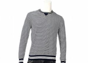 Striped Jumper Modern Mens Knit Sweater Winter Cotton Long Sleeve In Grey