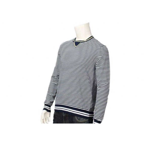 Striped Jumper Modern Mens Knit Sweater Winter Cotton Long Sleeve In Grey