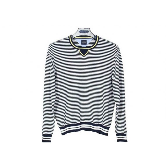 Striped Jumper Modern Mens Knit Sweater Winter Cotton Long Sleeve In Grey