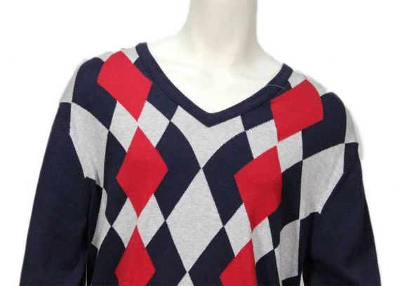 Diseño de suéter de argyle para hombres, estampado de intarsia, jersey de punto de manga larga con cuello en V