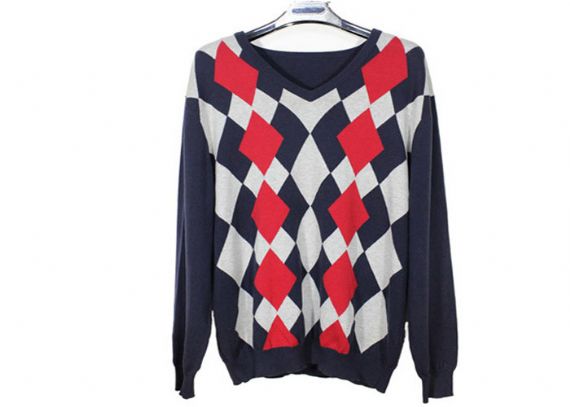 Diseño de suéter de argyle para hombres, estampado de intarsia, jersey de punto de manga larga con cuello en V