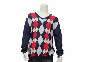 Argyle Sweater Design For Men Intarsia Patterns V Neck Long Sleeve Knitted Jumper