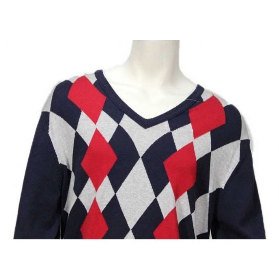Diseño de suéter de argyle para hombres, estampado de intarsia, jersey de punto de manga larga con cuello en V