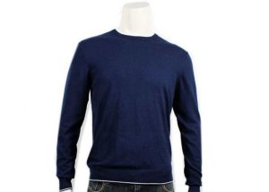 Navy Blue 12GG Thin Spring Jumper Mens Soft Handle Knitwear Round Collar
