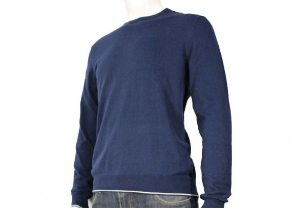 Jersey de primavera fino azul marino 12GG para hombre con asa suave y cuello redondo