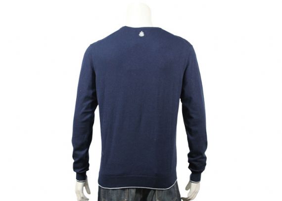 Jersey de primavera fino azul marino 12GG para hombre con asa suave y cuello redondo