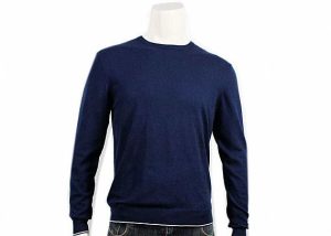 Navy Blue 12GG Thin Spring Jumper Mens Soft Handle Knitwear Round Collar