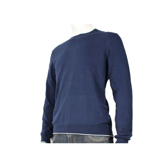 Jersey de primavera fino azul marino 12GG para hombre con asa suave y cuello redondo