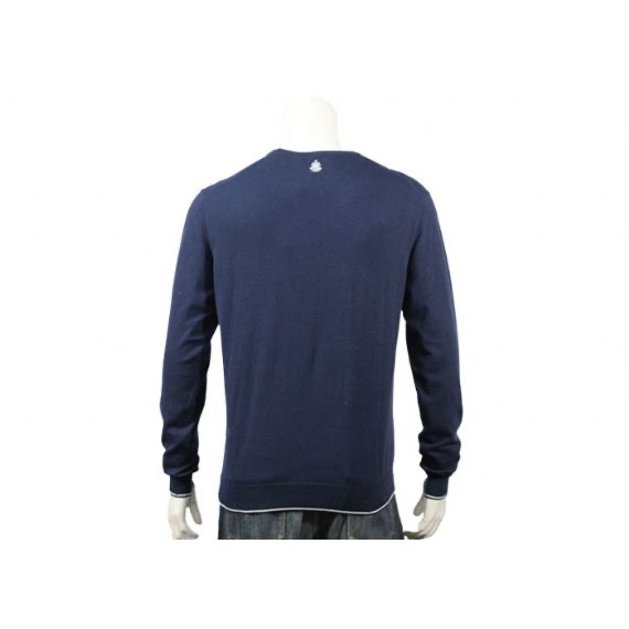 Jersey de primavera fino azul marino 12GG para hombre con asa suave y cuello redondo