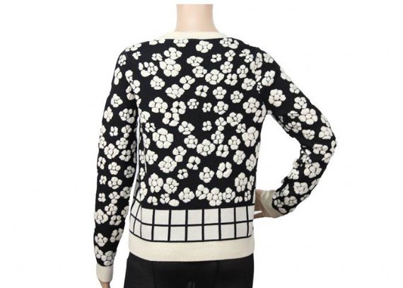 Suéter con estampado de flores jacquard con cuello redondo y cuello redondo de primavera para mujer