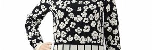 Black Ladies Round Neck Jumper Jacquard Flower Pattern Sweater For Women