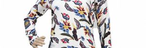 Thin 12GG White Long Sleeve Womens Crew Neck Sweater Printed Flower Pattern