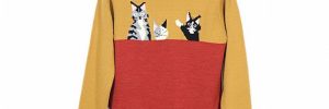 Red And Yellow Jacquard Cute Cat Pattern Jumper Jersery Knitwear For Young Ladies