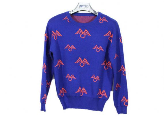 Suéter de punto para mujer de Jacquard acrílico azul largo Suéter de cuello redondo de otoño transpirable