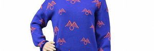 Long Blue Acrylic Jacquard Womens Knit Sweater Breathable Autumn Round Neck Sweater