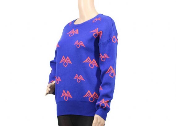Suéter de punto para mujer de Jacquard acrílico azul largo Suéter de cuello redondo de otoño transpirable