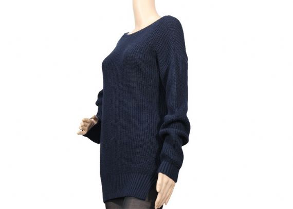 Suéter de punto de ochos de aguja completa azul marino de gran tamaño para mujer suave y transpirable para el invierno