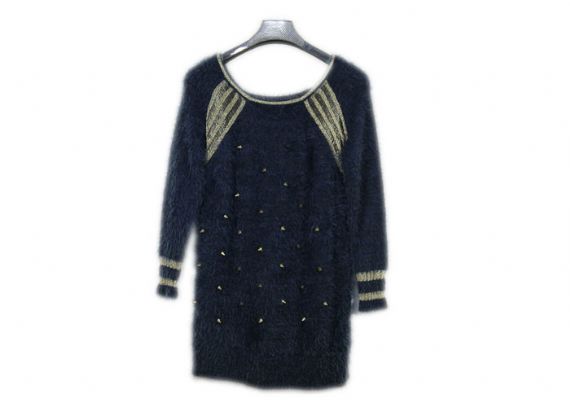 Pure Feather Yarn Rivet Soft Fuzzy Long Cozy Womens Knit Sweater Sensación suave de la mano