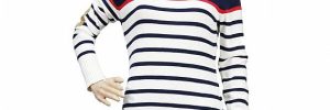Classic Striped Womens Knit Sweater Slim Fit Crew Neck Button Up For Ladies