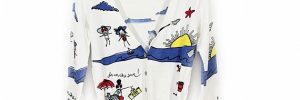 Casual Knitted Ladies Short Tops Print Cardigan Slim Fitted Thin Sweater