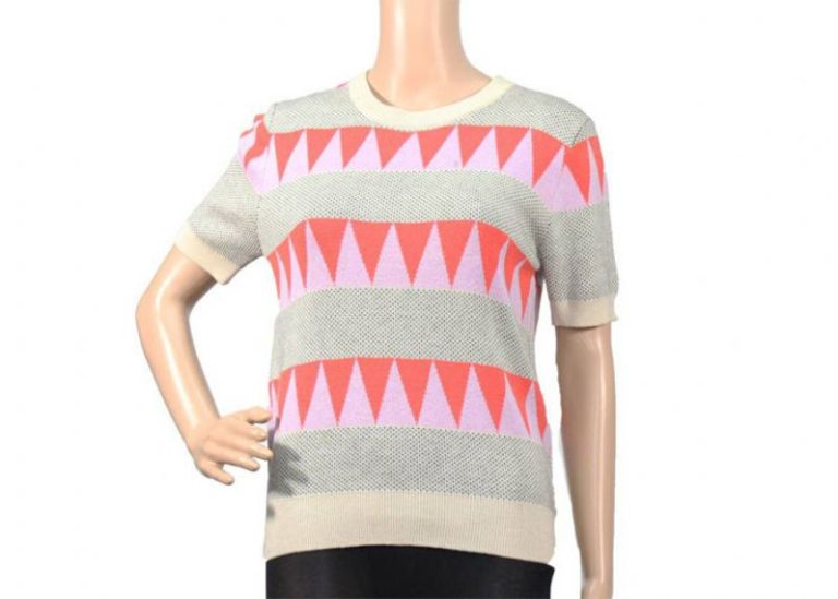 Jersey de punto con cuello redondo para mujer con top de jacquard en manga corta para la temporada de verano