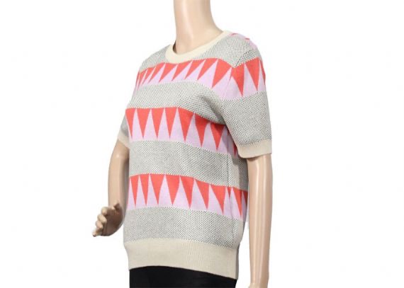 Jersey de punto con cuello redondo para mujer con top de jacquard en manga corta para la temporada de verano