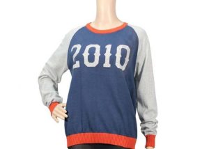 Round Neck Long Sleeve Oversized Knit Sweaters Blue Ladies Jacquard Pattern