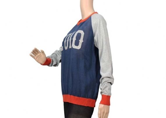 Suéteres de malha com gola redonda manga longa azul feminina padrão jacquard