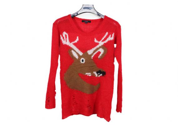 Jersey largo rojo de la Navidad del modelo de la cabeza del reno del suéter de punto para mujer para la primavera