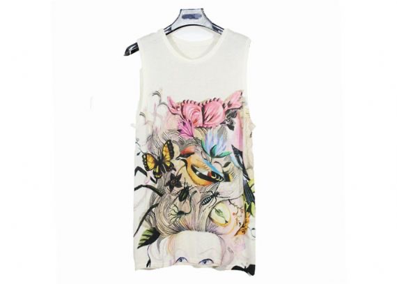 Chaleco de punto para mujer estampado con cuello redondo blanco acogedor sin mangas antiarrugas