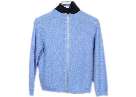 Cárdigan delantero abierto de argyle azul claro con cremallera y suéter de color liso para mujer