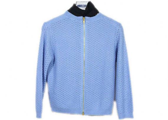 Cárdigan delantero abierto de argyle azul claro con cremallera y suéter de color liso para mujer