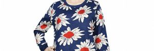 Ladies Navy Blue Womens Knit Sweater Crew Neck Jacquard Pattern For Spring